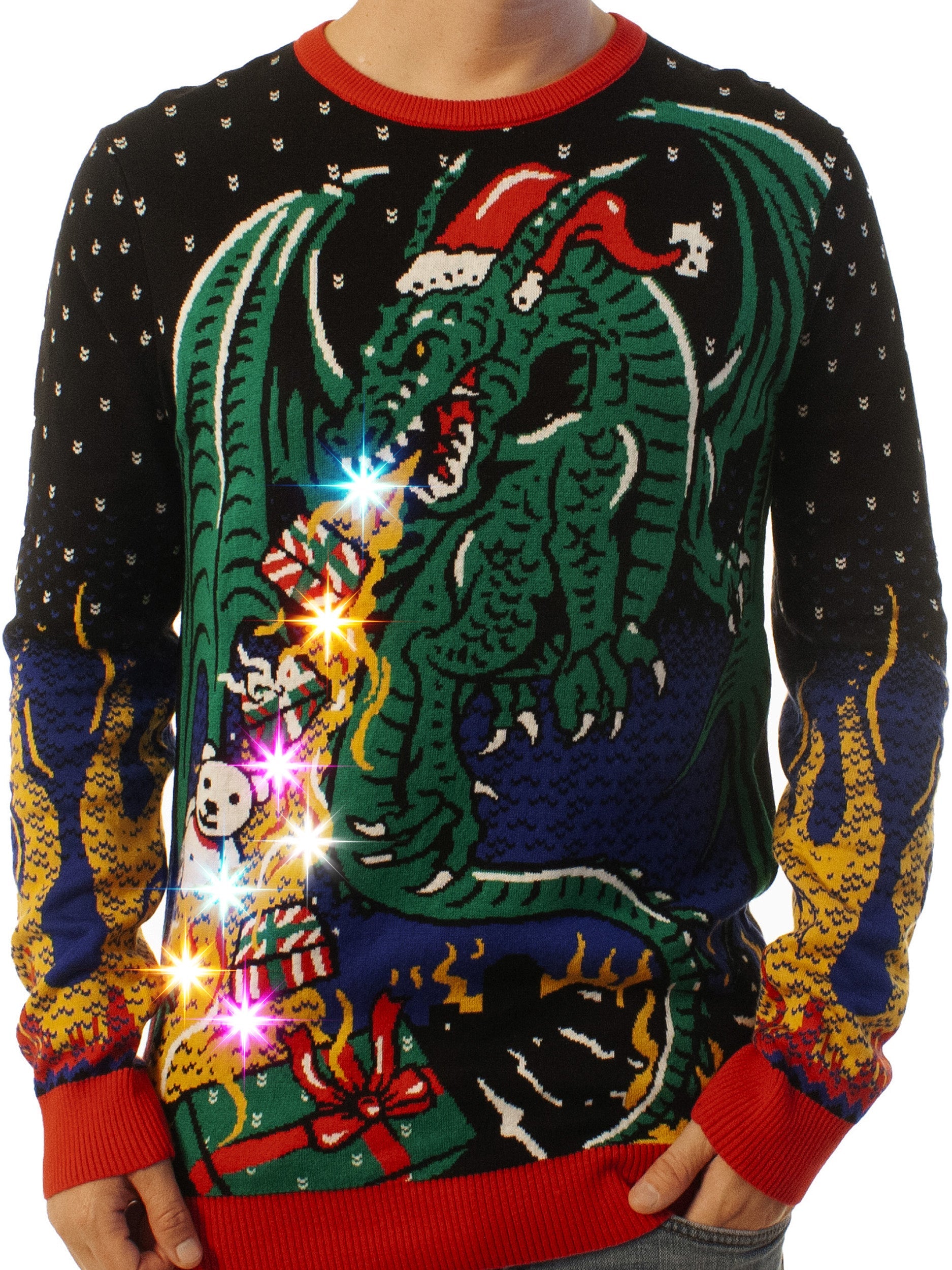LIGHT UP - Dragon | Ugly Christmas Sweater For Men & Women | Unisex Sizing