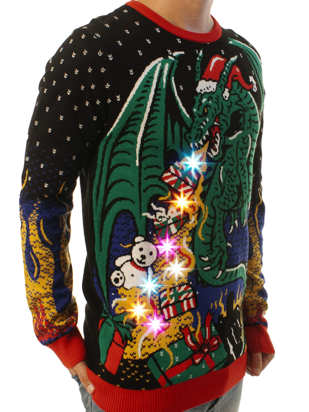 LIGHT UP - Dragon | Ugly Christmas Sweater For Men & Women | Unisex Sizing