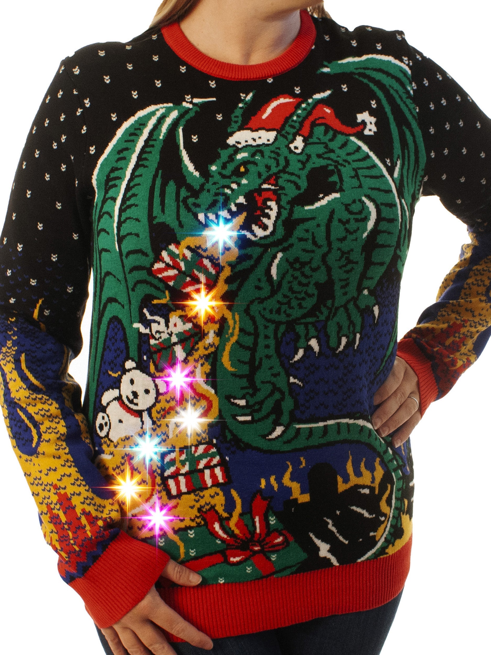 LIGHT UP - Dragon | Ugly Christmas Sweater For Men & Women | Unisex Sizing
