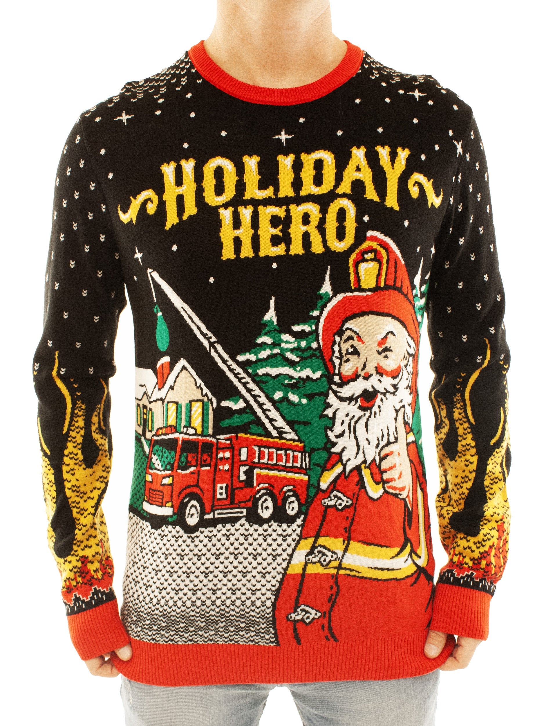 Holiday Hero - Firefighter Santa | Ugly Christmas Sweater For Men & Women | Unisex Sizing