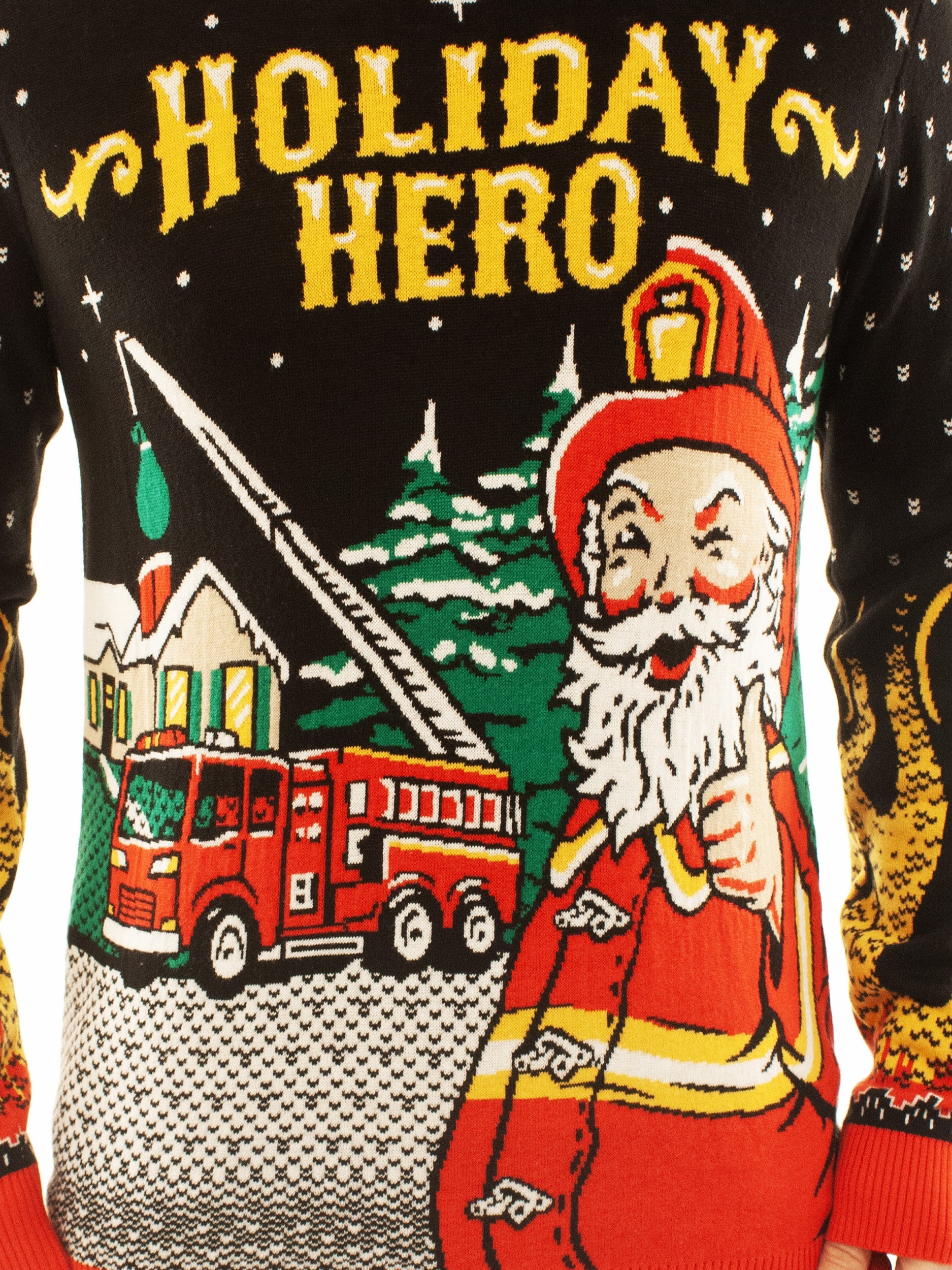 Holiday Hero - Firefighter Santa | Ugly Christmas Sweater For Men & Women | Unisex Sizing