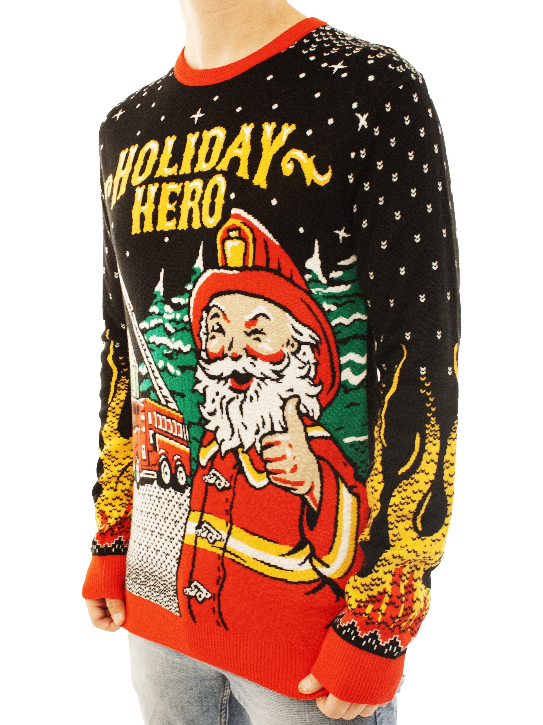Holiday Hero - Firefighter Santa | Ugly Christmas Sweater For Men & Women | Unisex Sizing