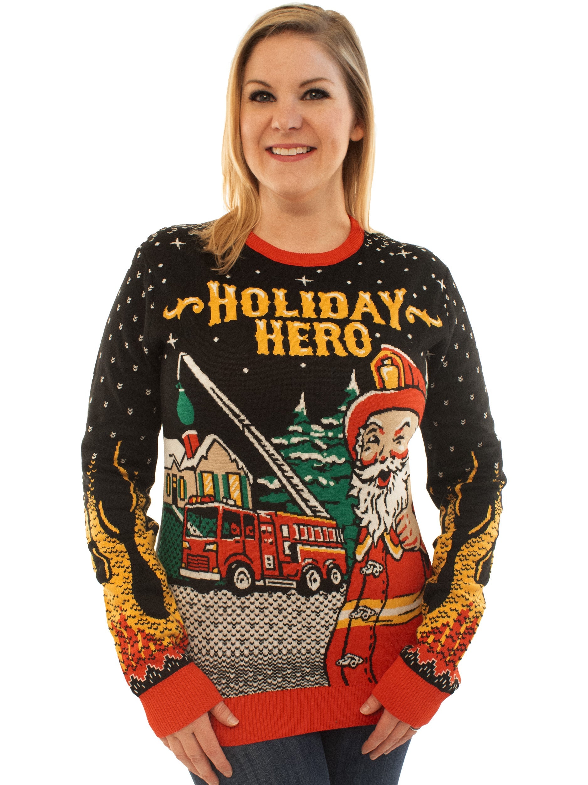 Holiday Hero - Firefighter Santa | Ugly Christmas Sweater For Men & Women | Unisex Sizing
