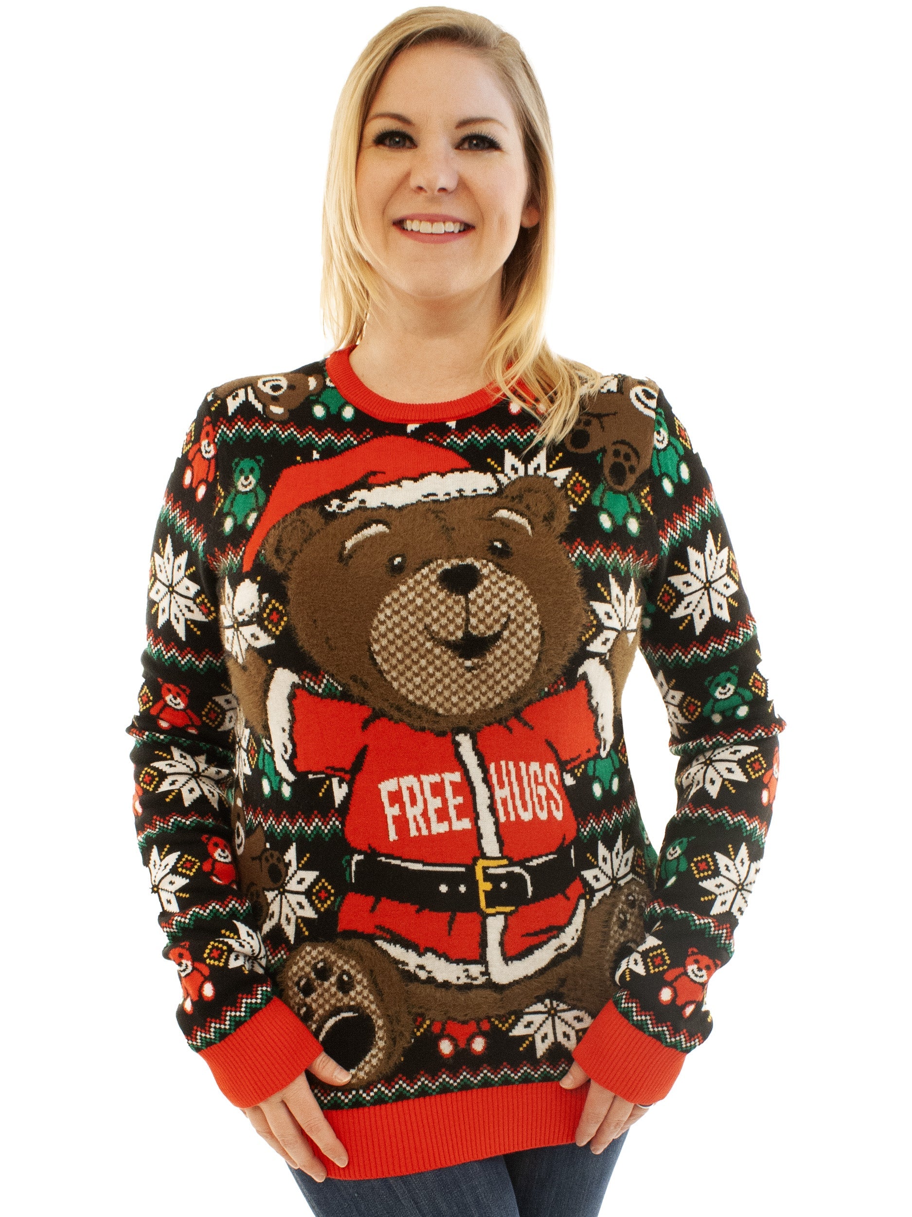 Teddy Bear - Free Hugs | Ugly Christmas Sweater For Men & Women | Unisex Sizing