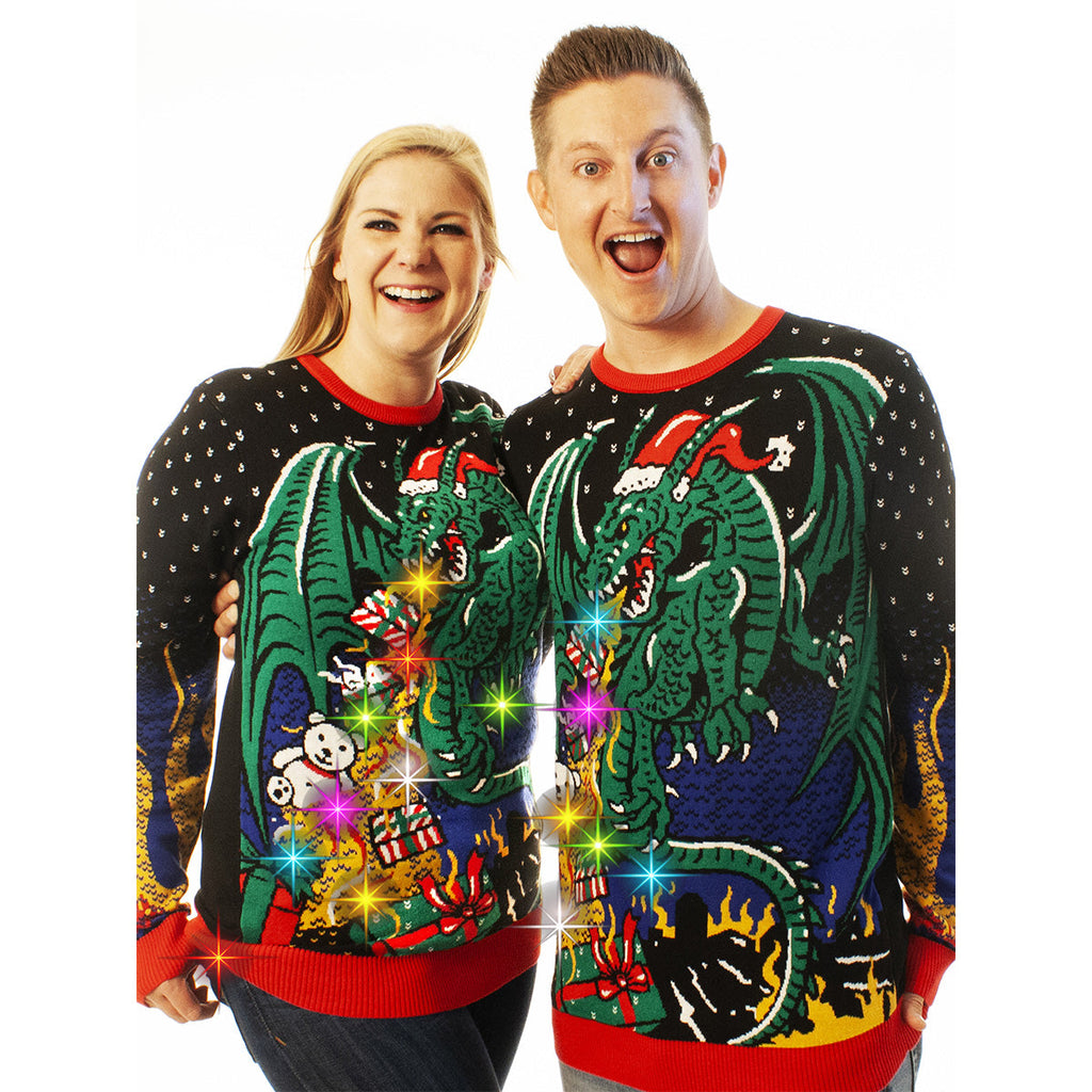 LIGHT UP - Dragon | Ugly Christmas Sweater For Men & Women | Unisex Sizing