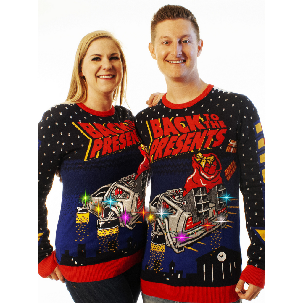 LIGHT UP- Back to the Presents | Ugly Christmas Sweater For Men & Women | Unisex Sizing